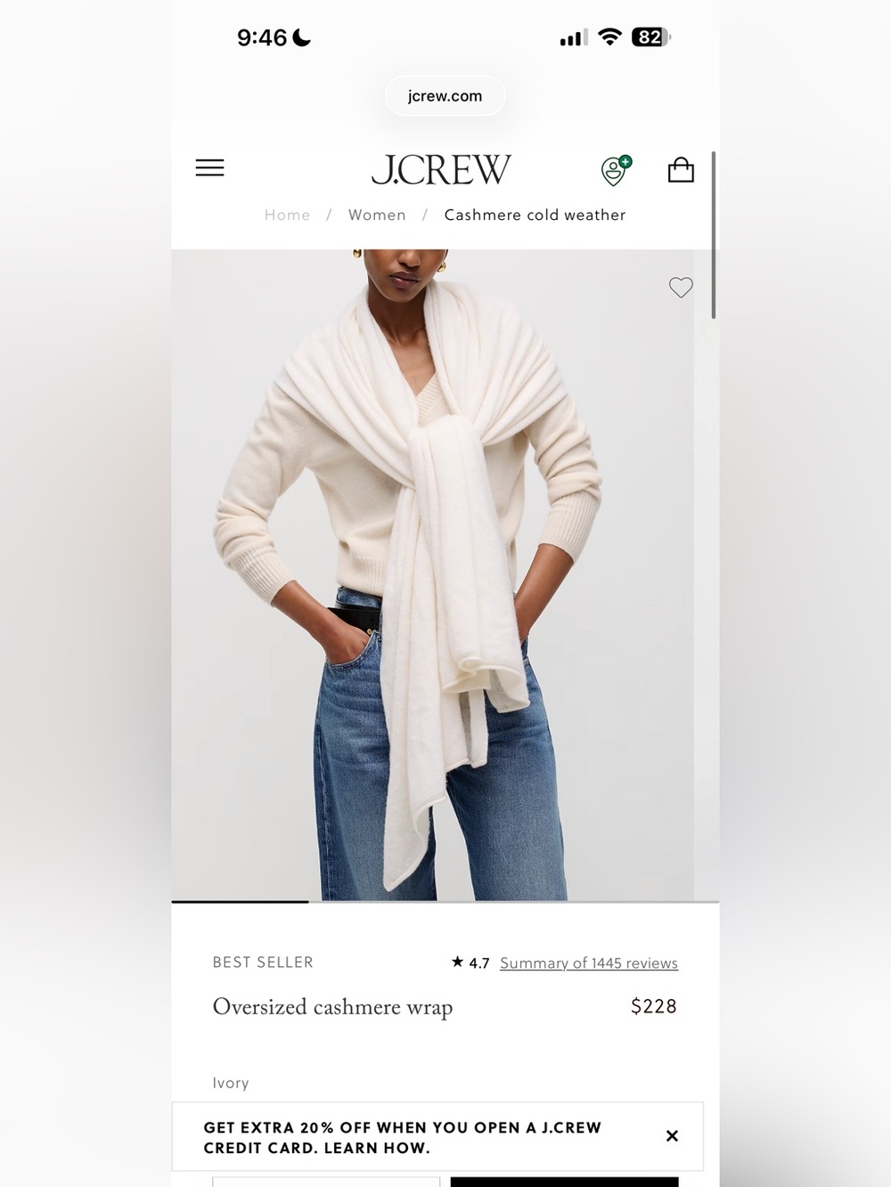 Jcrew oversized wrap  ivory cashmere